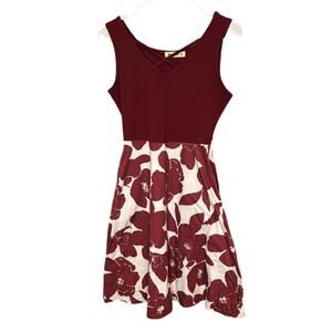 Moyabo Burgundy Floral Sleeveless Mini Dress Womens Medium Casual Boho Cute